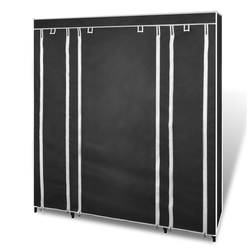 vidaXL Fabric Wardrobe with Compartments and Rods 45x150x176 cm Black by vidaXL
