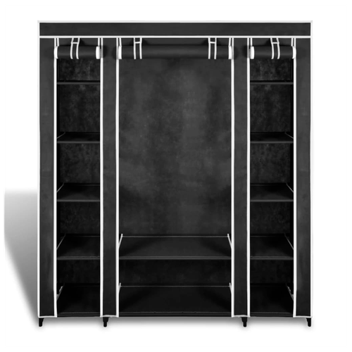 vidaXL Fabric Wardrobe with Compartments and Rods 45x150x176 cm Black by vidaXL