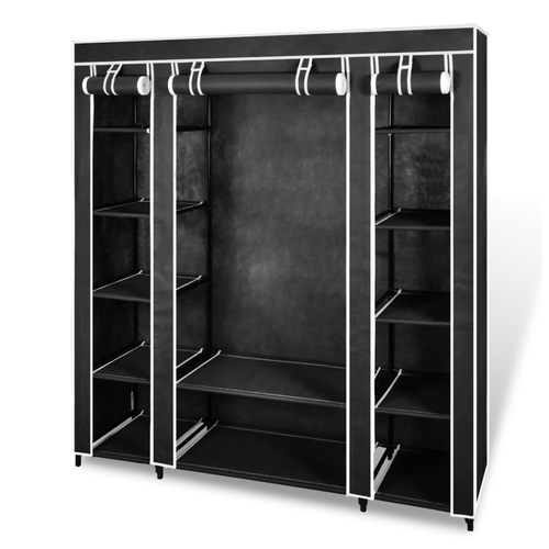vidaXL Fabric Wardrobe with Compartments and Rods 45x150x176 cm Black by vidaXL