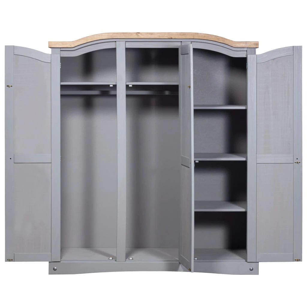 vidaXL Wardrobe Mexican Pine Corona Range 3 Doors Grey by vidaXL