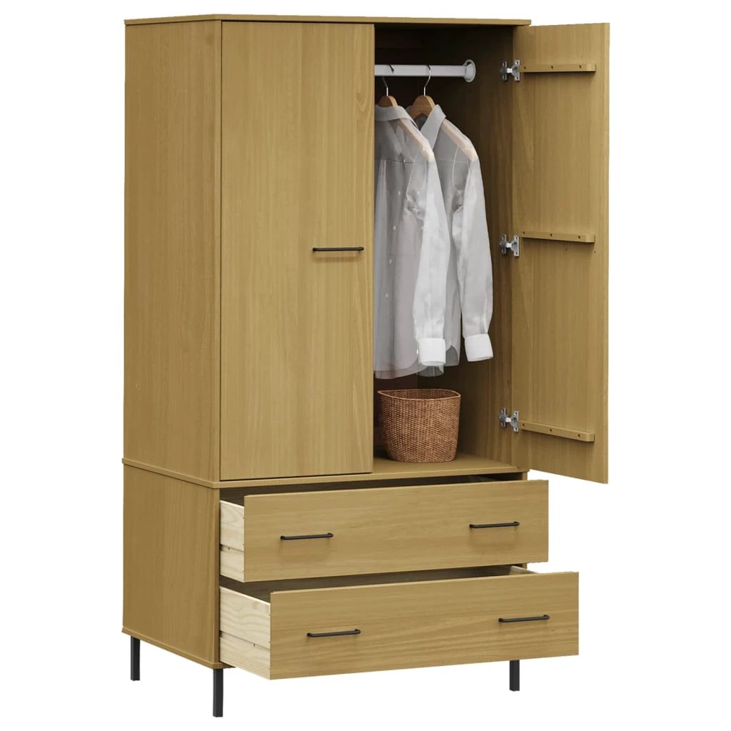 vidaXL Wardrobe with Metal Legs Brown 90x55x172.5 cm Solid Wood OSLO by vidaXL
