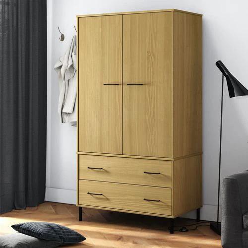 vidaXL Wardrobe with Metal Legs Brown 90x55x172.5 cm Solid Wood OSLO by vidaXL
