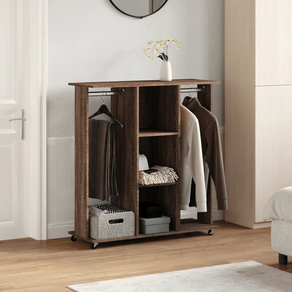vidaXL Wardrobe with Wheels White 102x38x110 cm Engineered Wood - Wardrobe