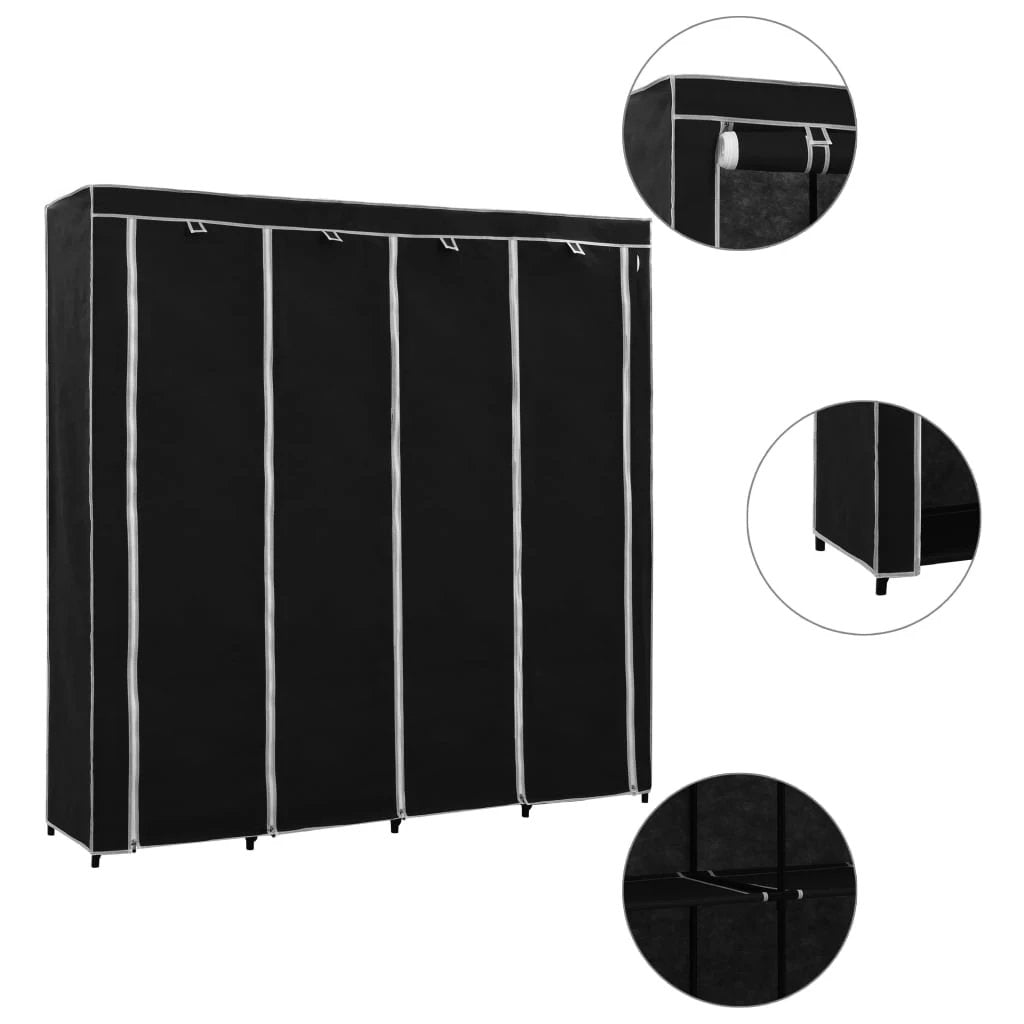 vidaXL Wardrobe with 4 Compartments Black 175x45x170 cm by vidaXL