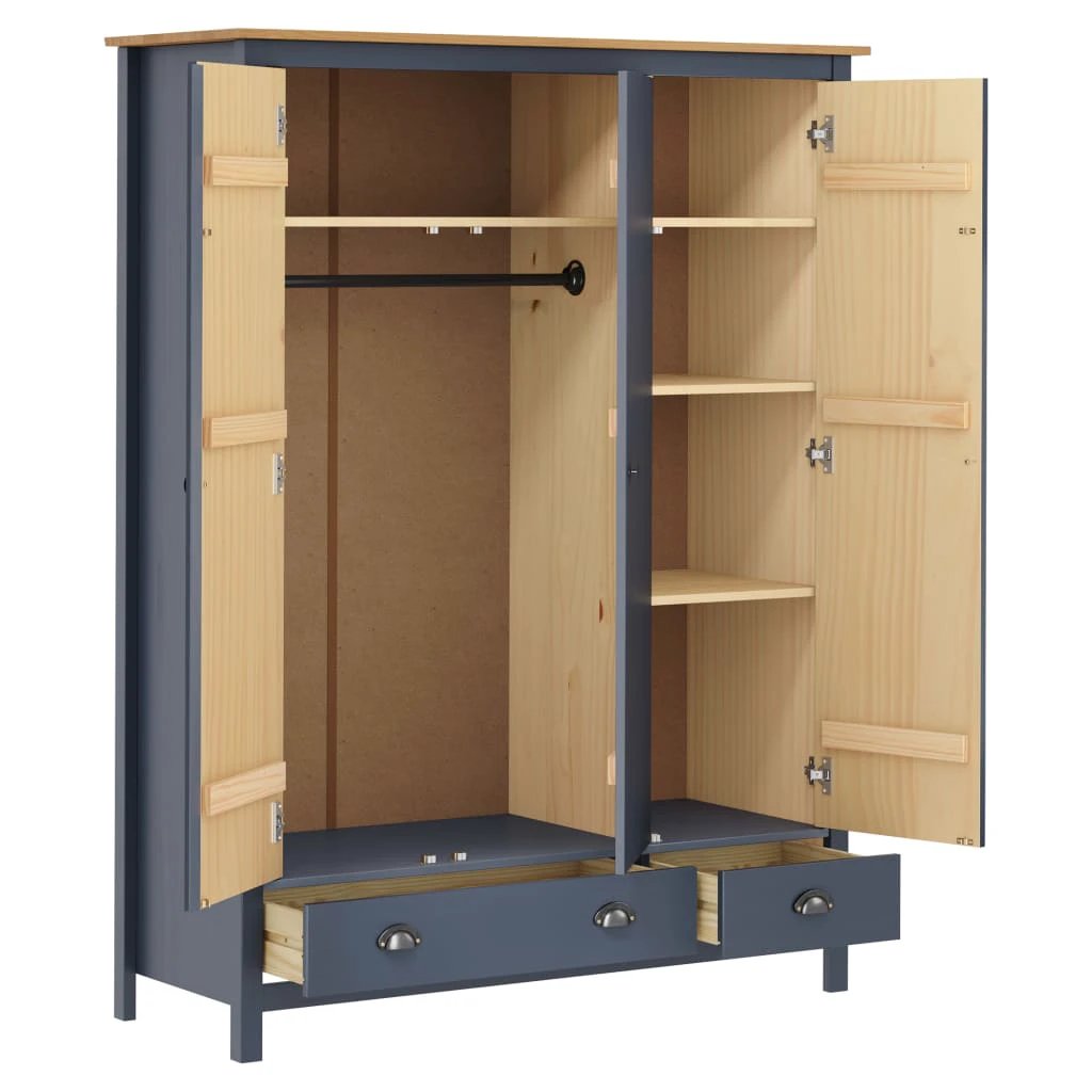 vidaXL 3-Door Wardrobe Hill Grey 127x50x170 cm Solid Pine Wood by vidaXL