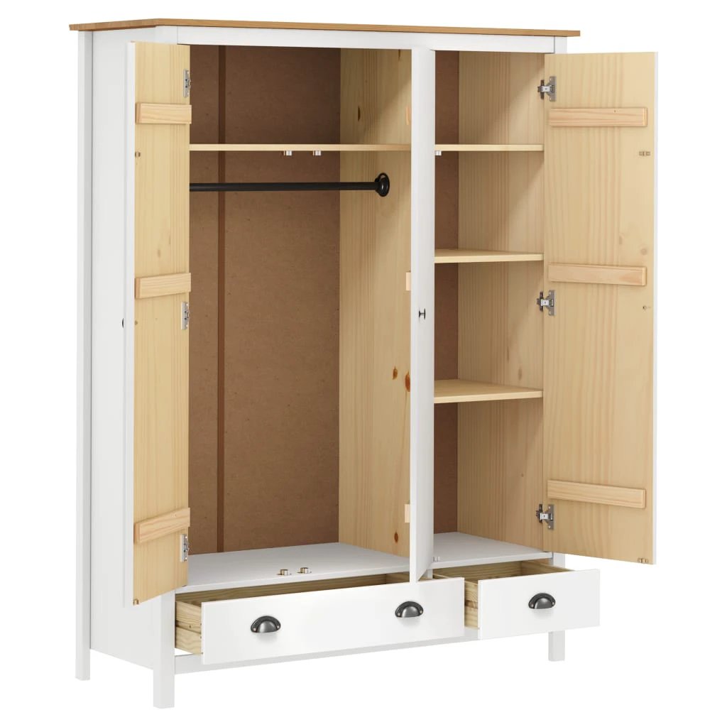 vidaXL 3-Door Wardrobe Hill Grey 127x50x170 cm Solid Pine Wood by vidaXL