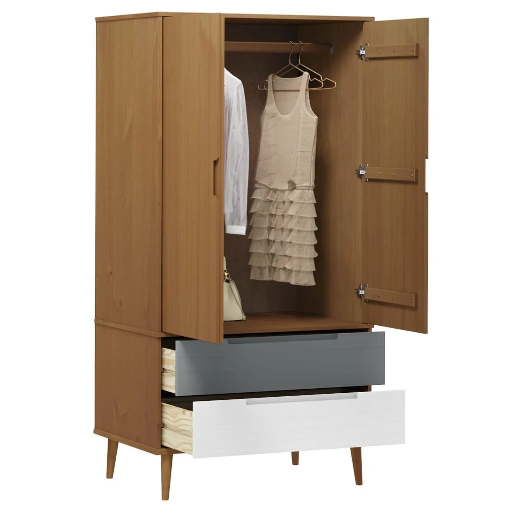 vidaXL Wardrobe MOLDE Brown 90x55x175 cm Solid Wood Pine - Wardrobe