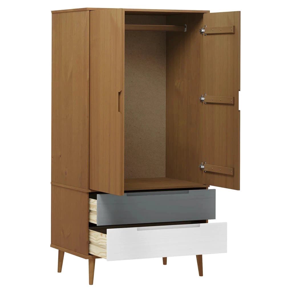 vidaXL Wardrobe MOLDE Brown 90x55x175 cm Solid Wood Pine by vidaXL