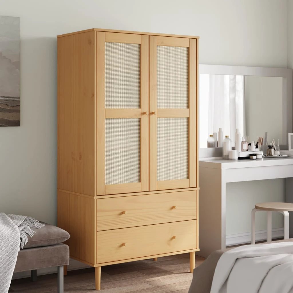 vidaXL Wardrobe SENJA Rattan Look White 90x55x175 cm Solid Wood Pine by vidaXL