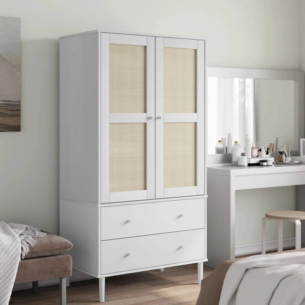 vidaXL Wardrobe SENJA Rattan Look White 90x55x175 cm Solid Wood Pine by vidaXL