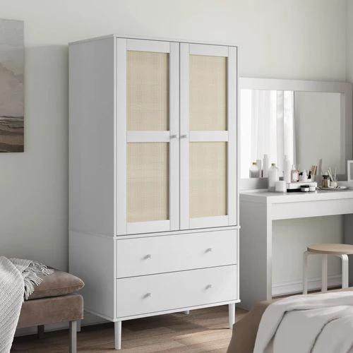 vidaXL Wardrobe SENJA Rattan Look White 90x55x175 cm Solid Wood Pine by vidaXL