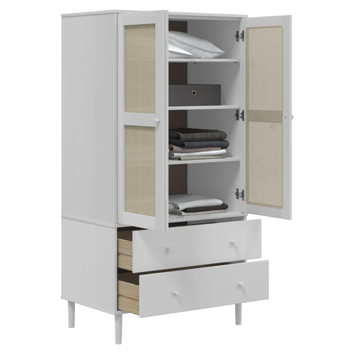 vidaXL Wardrobe SENJA Rattan Look White 90x55x175 cm Solid Wood Pine by vidaXL