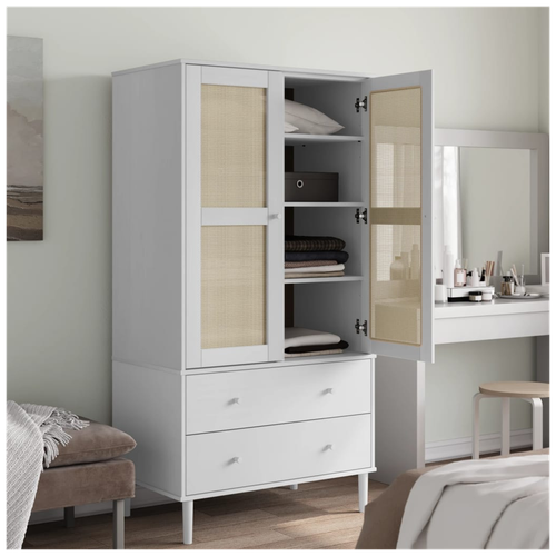 vidaXL Wardrobe SENJA Rattan Look White 90x55x175 cm Solid Wood Pine by vidaXL
