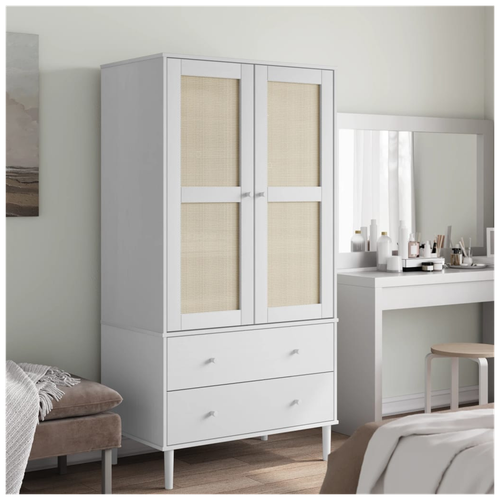 vidaXL Wardrobe SENJA Rattan Look White 90x55x175 cm Solid Wood Pine by vidaXL