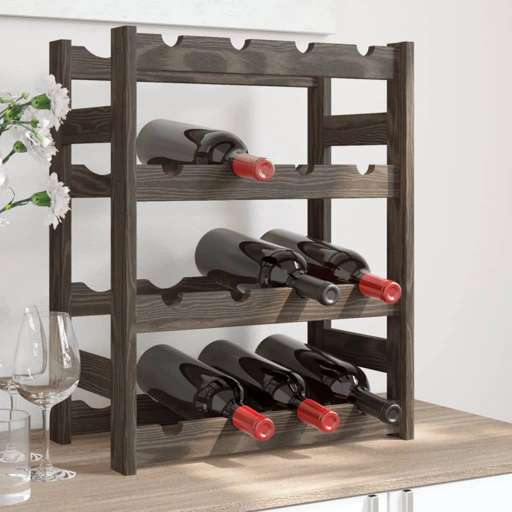 vidaXL vidaXL Wine Rack for 12 Bottles Grey Solid Wood Pine - Wine Rack