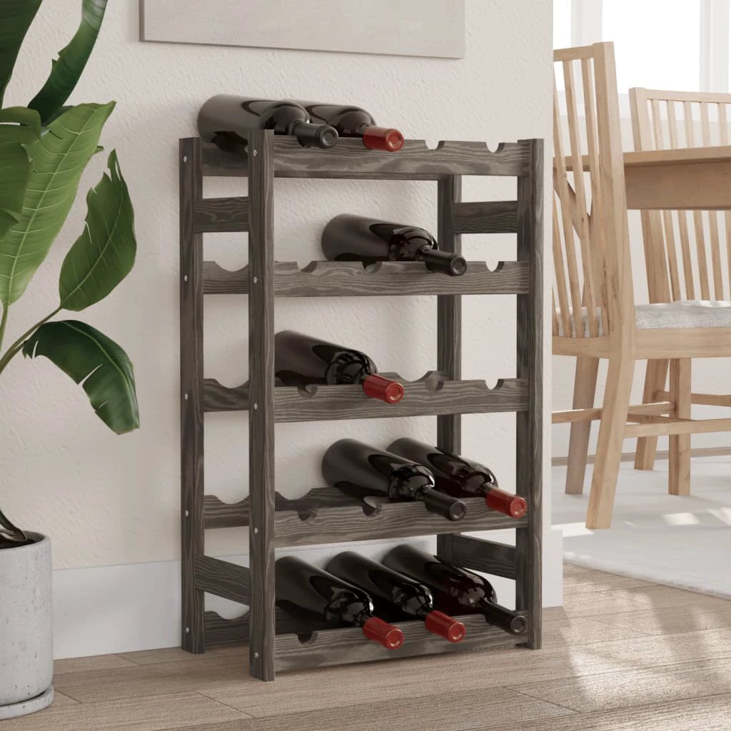 vidaXL Wine Rack for 12 Bottles Grey Solid Wood Pine by vidaXL