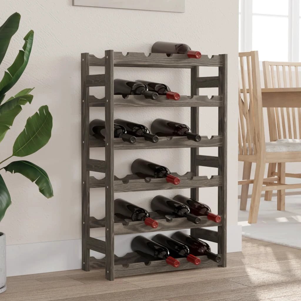 vidaXL Wine Rack for 12 Bottles Grey Solid Wood Pine by vidaXL