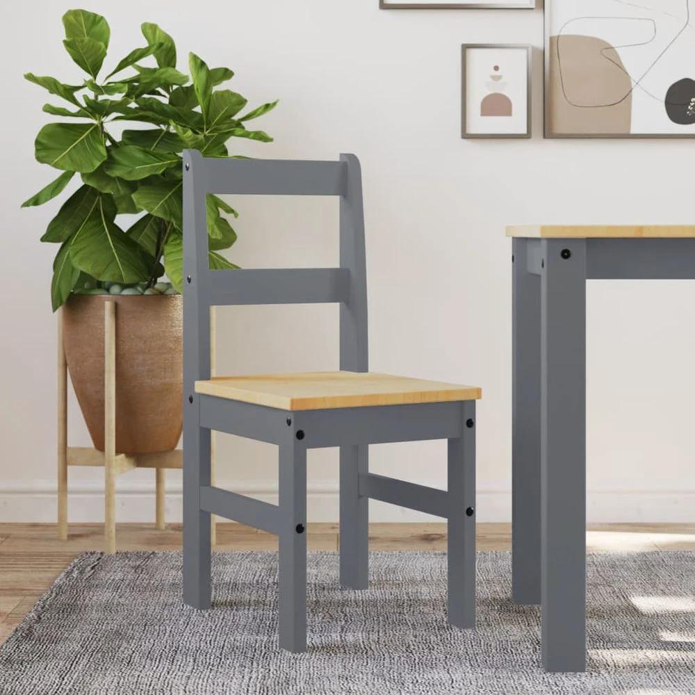 Dining Chairs 2 pcs Panama Grey vidaXL 40x46x90 cm Solid Wood Pine by vidaXL
