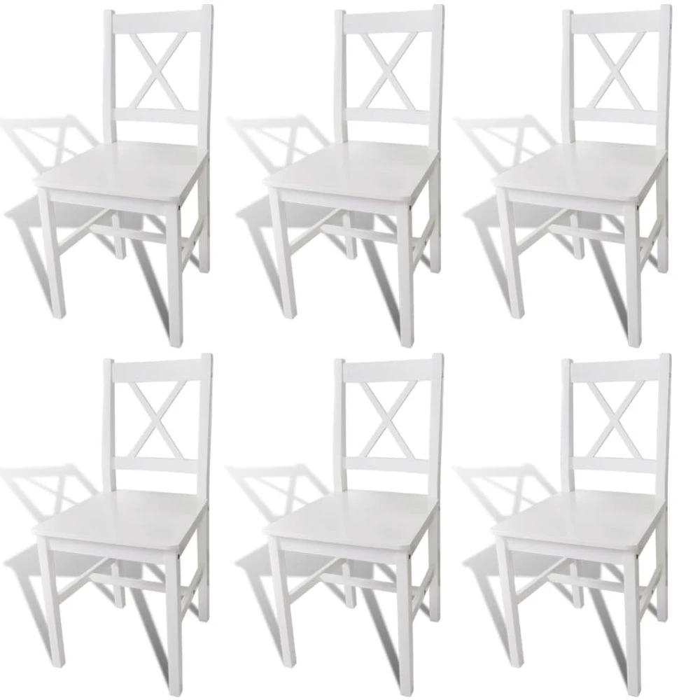 Dining Chairs 6 pcs vidaXL White Pinewood by vidaXL