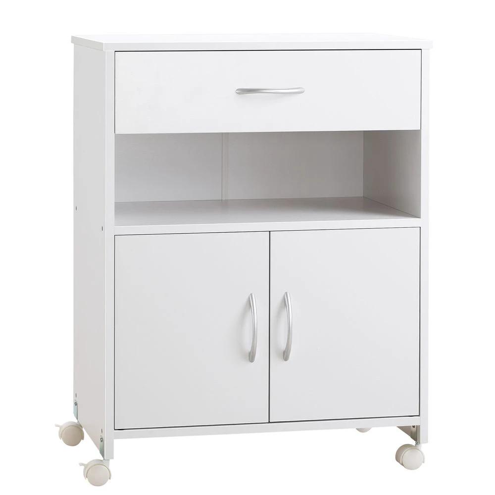 Vinsetto Rolling Printer Stand Vertical File Cabinet w/ Drawer Double Door Cabinet White - Nightstands Bedside Table