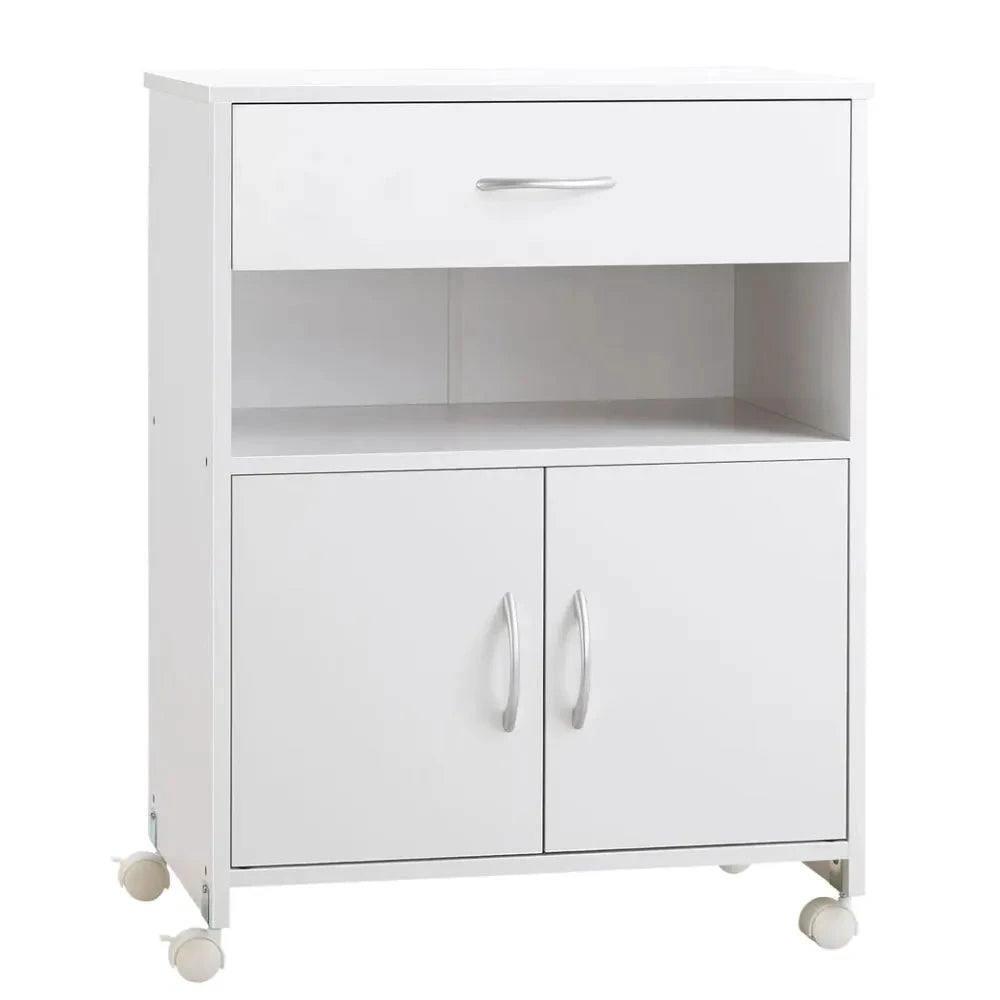 Vinsetto Rolling Printer Stand Vertical File Cabinet w/ Drawer Double Door Cabinet White - Nightstands Bedside Table