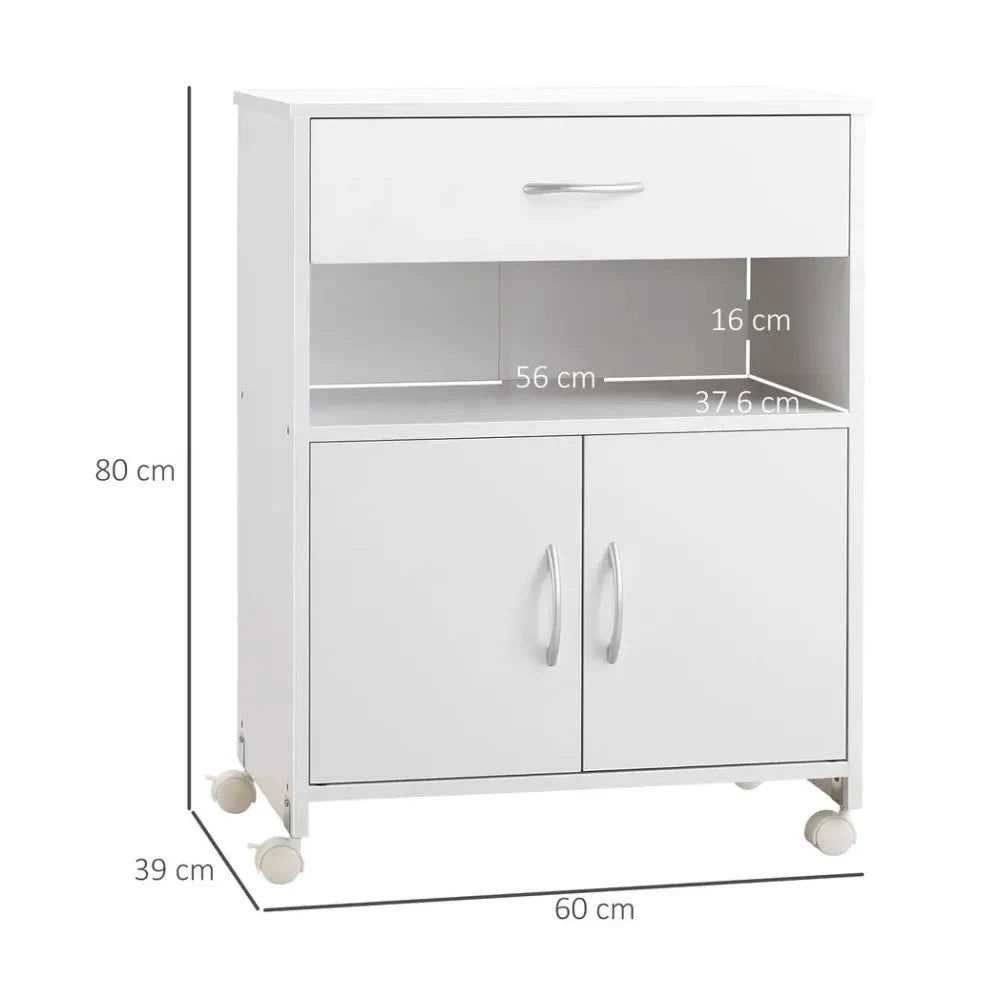 Vinsetto Rolling Printer Stand Vertical File Cabinet w/ Drawer Double Door Cabinet White - Nightstands Bedside Table