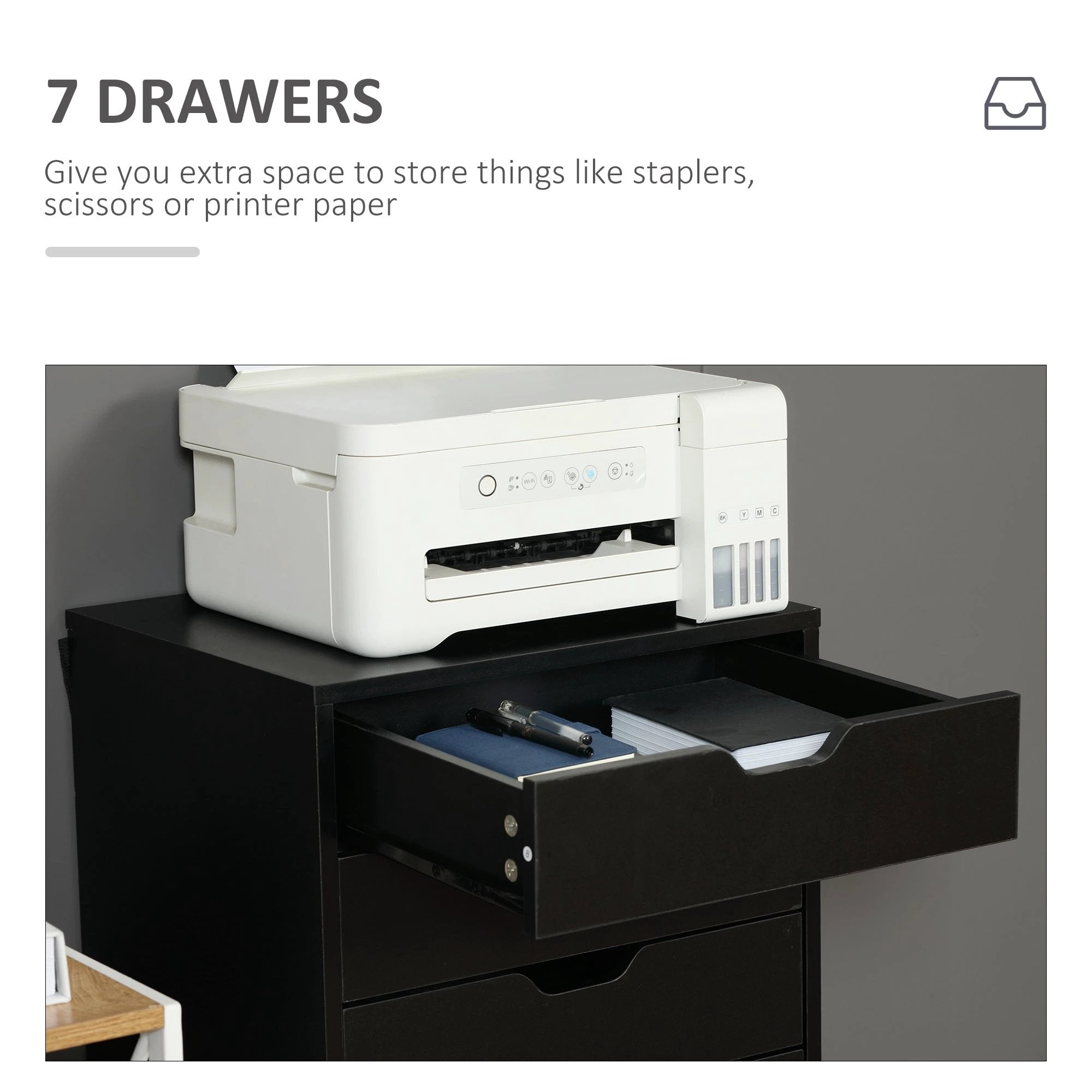 Vinsetto Vinsetto Mobile Filing Cabinet, 7-drawer File Cabinet with Wheels - Filing Cabinet