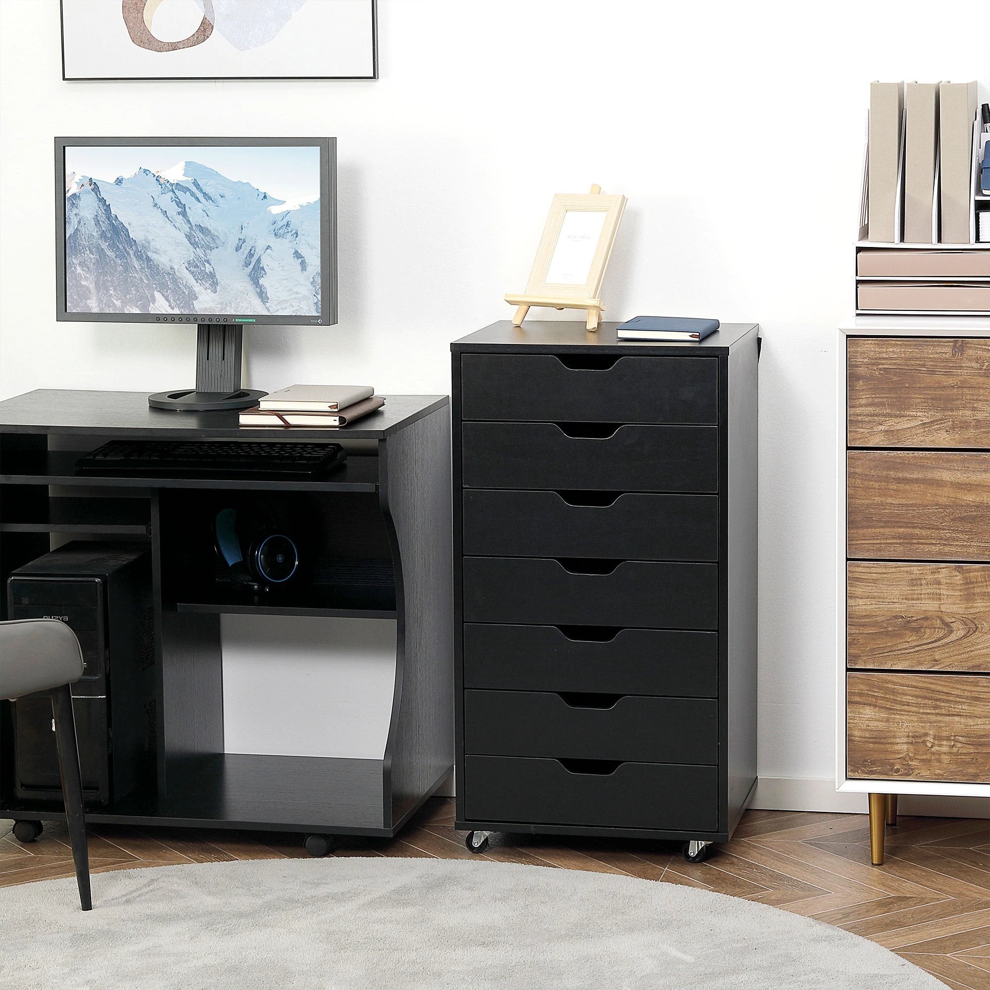 Vinsetto Vinsetto Mobile Filing Cabinet, 7-drawer File Cabinet with Wheels - Filing Cabinet