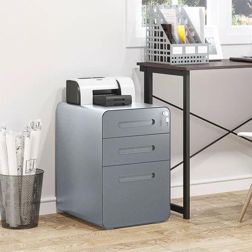 Vinsetto Vinsetto 3 Drawer Modern Steel Filing Cabinet w/ 4 Wheels Lock Pencil Box Grey - Filing Cabinet