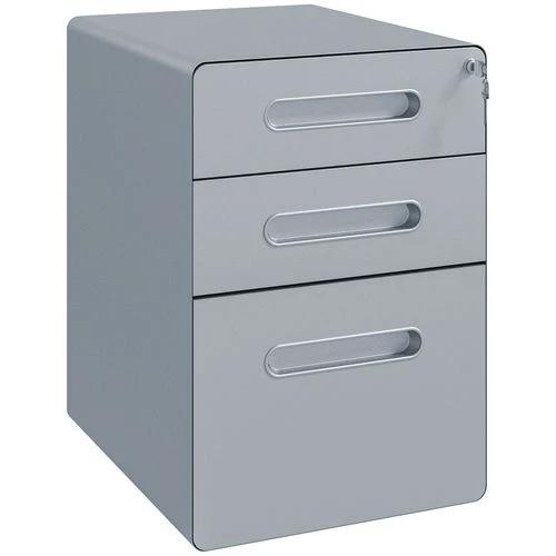 Vinsetto Vinsetto 3 Drawer Modern Steel Filing Cabinet w/ 4 Wheels Lock Pencil Box Grey - Filing Cabinet