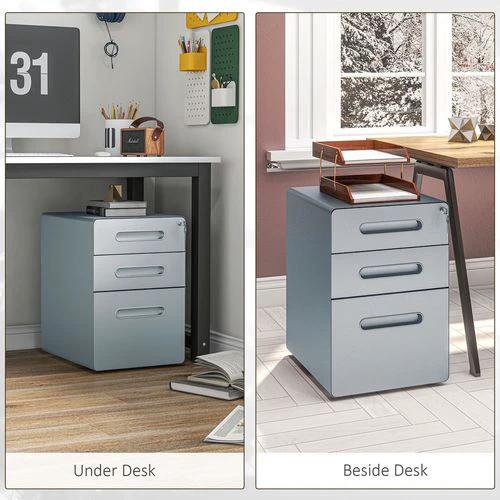 Vinsetto Vinsetto 3 Drawer Modern Steel Filing Cabinet w/ 4 Wheels Lock Pencil Box Grey - Filing Cabinet