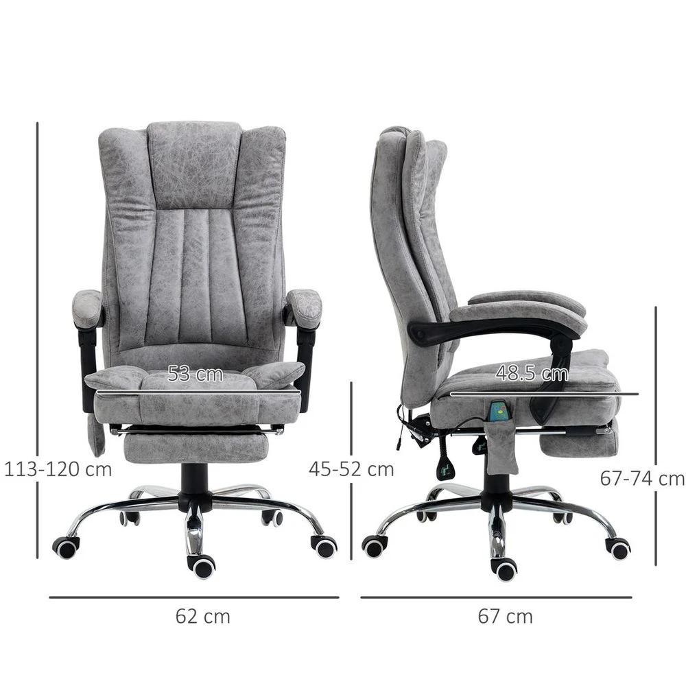Vinsetto 6-Point Vibrating Massage Office Chair w/ Microfibre Upholstery Arms Grey - Office Chair
