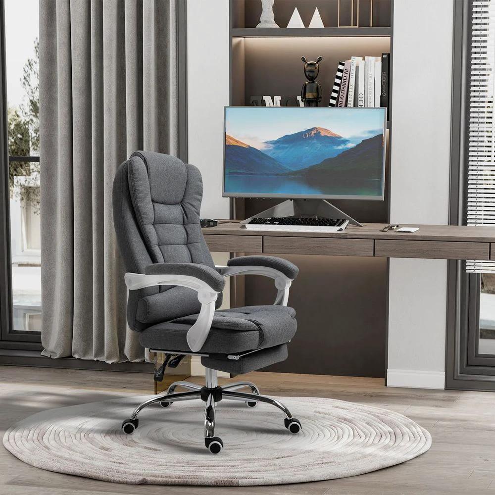 Computer Office Chair Home Swivel Task Recliner w/ Footrest, Arm, Grey by Vinsetto