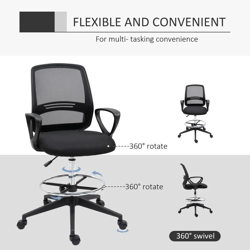 Vinsetto Drafting Chair Tall Office Chair with Adjustable Height and Footrest - Office Chair