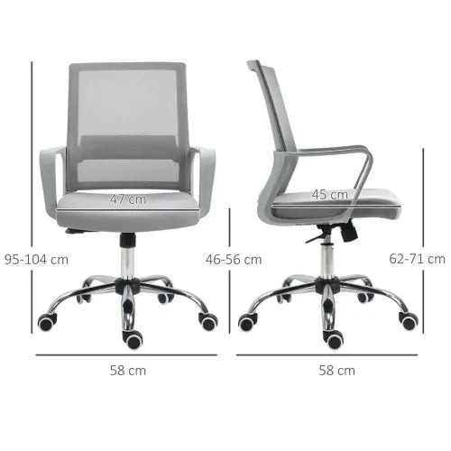 Vinsetto Ergonomic Office Chair Adjustable Height Mesh Chair with Swivel Wheels Grey - Office Chair