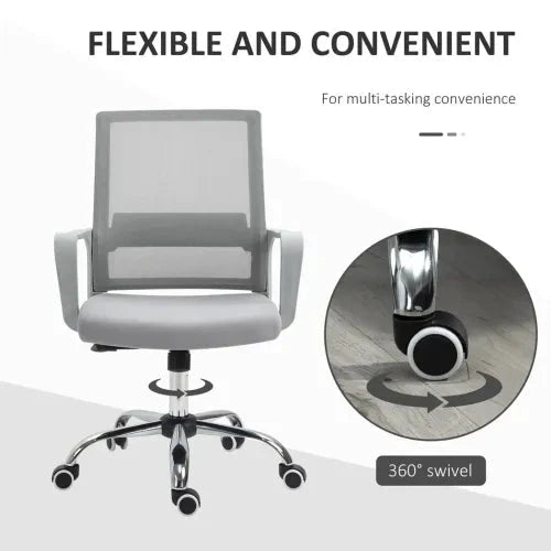 Vinsetto Ergonomic Office Chair Adjustable Height Mesh Chair with Swivel Wheels Grey - Office Chair