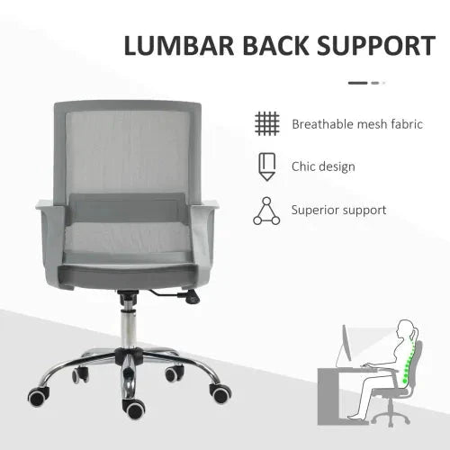 Vinsetto Ergonomic Office Chair Adjustable Height Mesh Chair with Swivel Wheels Grey - Office Chair