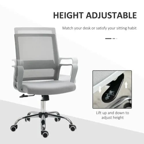 Vinsetto Ergonomic Office Chair Adjustable Height Mesh Chair with Swivel Wheels Grey - Office Chair