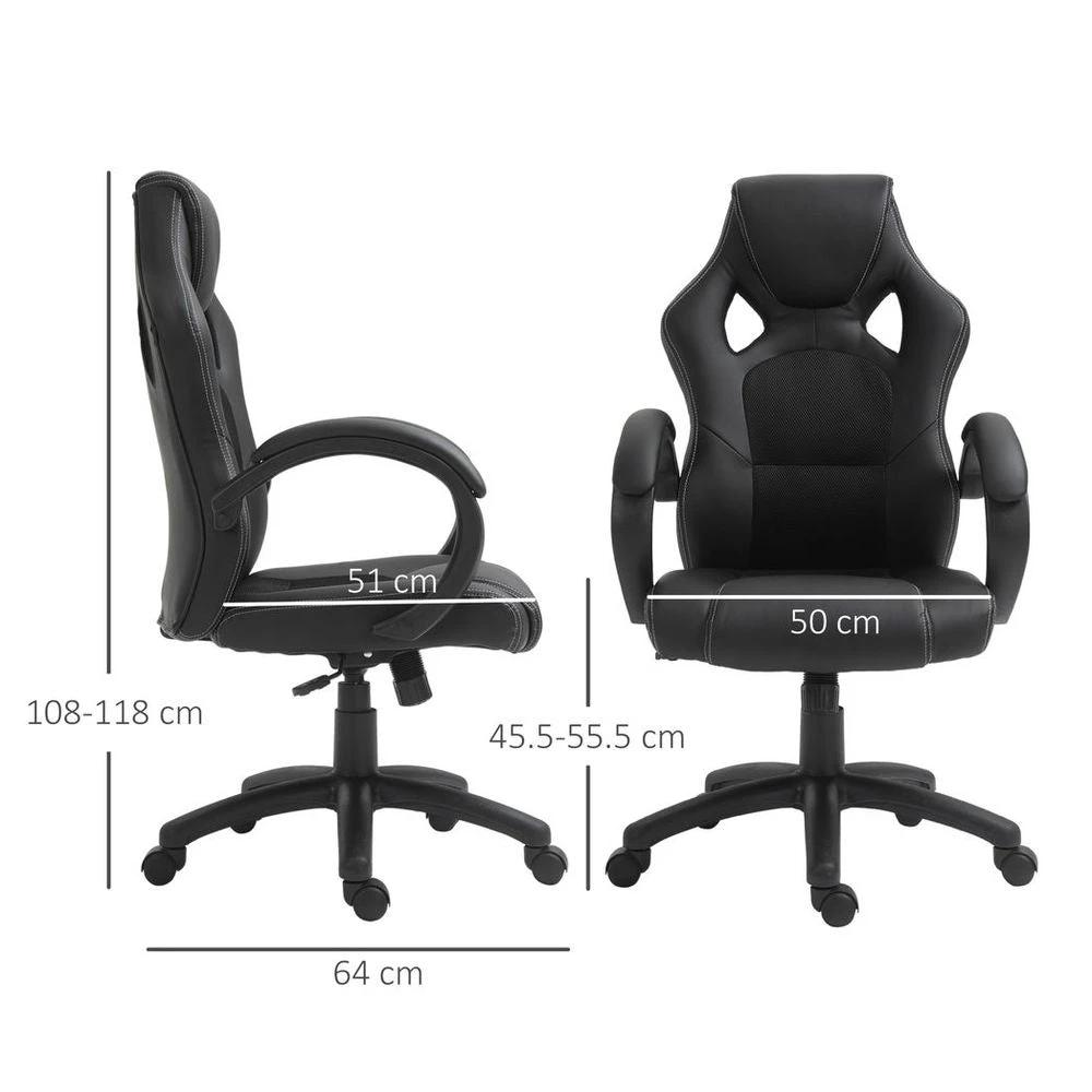 Executive Racing Swivel Gaming Office Chair PU Leather Computer Desk Chair Black by Vinsetto
