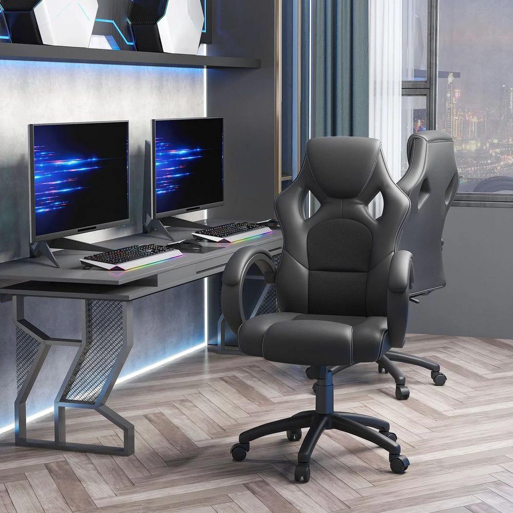 Executive Racing Swivel Gaming Office Chair PU Leather Computer Desk Chair Black by Vinsetto