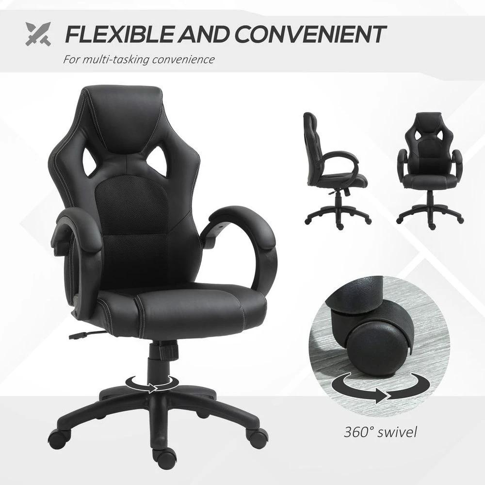 Executive Racing Swivel Gaming Office Chair PU Leather Computer Desk Chair Black by Vinsetto