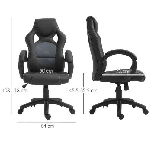Vinsetto Executive Racing Swivel Gaming Office Chair PU Leather Computer Desk Chair Grey - Office Chair