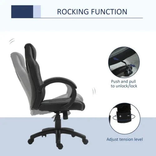 Vinsetto Executive Racing Swivel Gaming Office Chair PU Leather Computer Desk Chair Grey - Office Chair