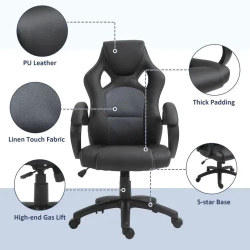 Vinsetto Executive Racing Swivel Gaming Office Chair PU Leather Computer Desk Chair Grey - Office Chair