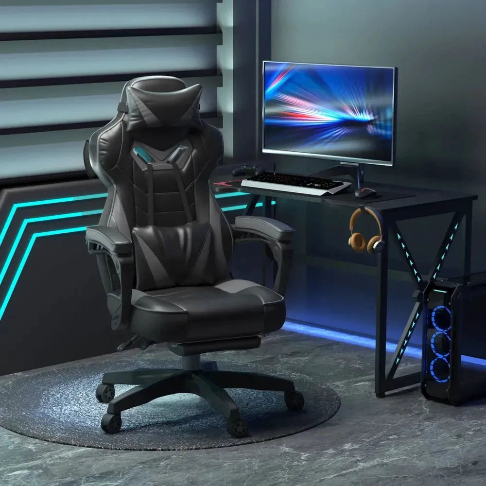 Vinsetto Gaming Chair Ergonomic Reclining w/ Manual Footrest Wheels Stylish Office Grey - Office Chair