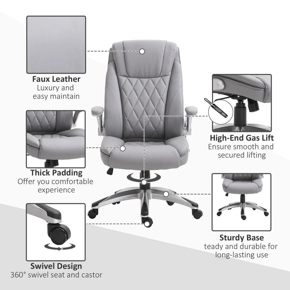Vinsetto High Back Executive Office Chair Home Swivel PU Leather Chair, Grey - Office Chair