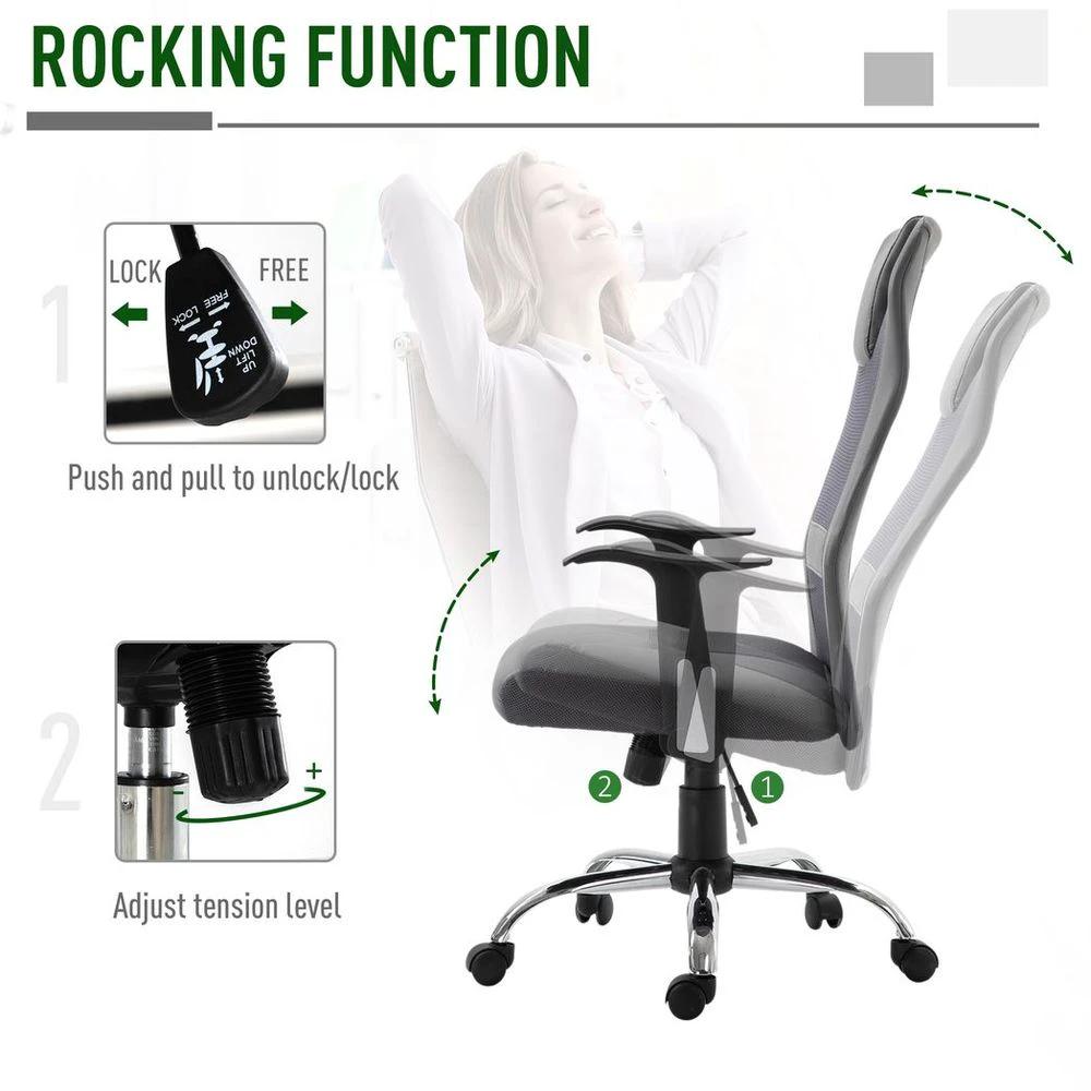 Vinsetto High Back Mesh Office Chair Swivel Chair w/ Headrest Armrests Grey - Office Chair