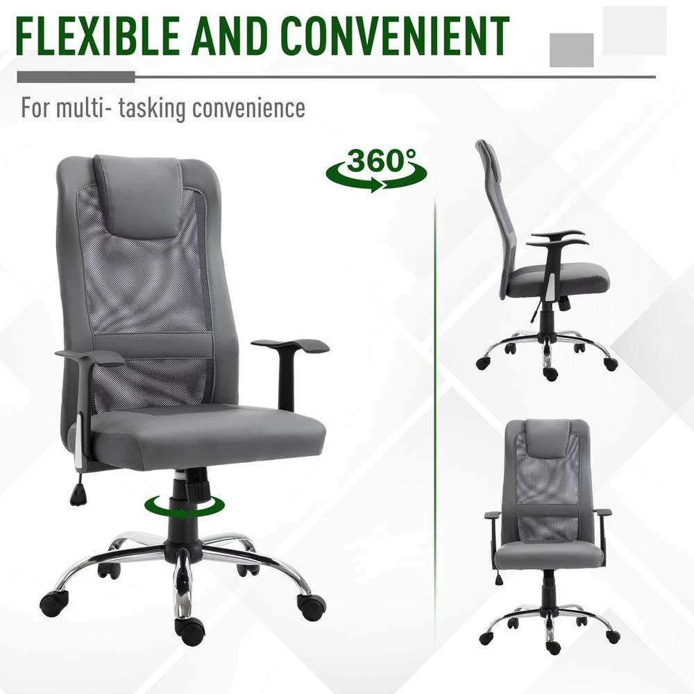 Vinsetto High Back Mesh Office Chair Swivel Chair w/ Headrest Armrests Grey - Office Chair