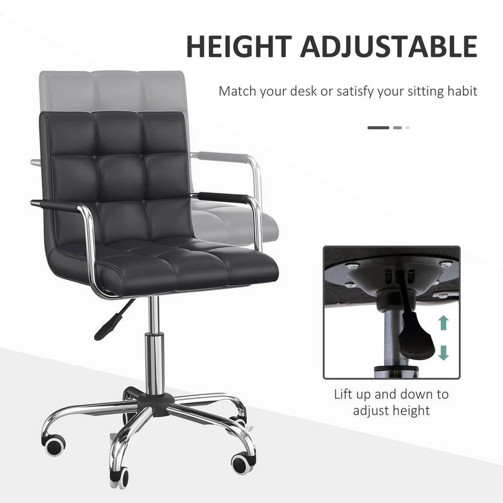 Vinsetto Mid Back PU Leather Home Office Chair Swivel Desk Chair with Arm, Wheel, Black - Office Chair
