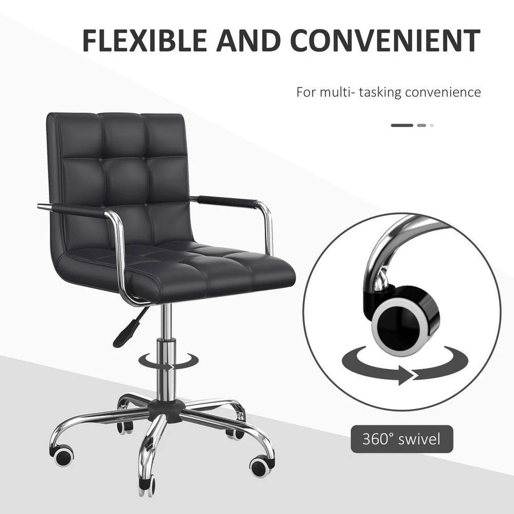 Vinsetto Mid Back PU Leather Home Office Chair Swivel Desk Chair with Arm, Wheel, Black - Office Chair